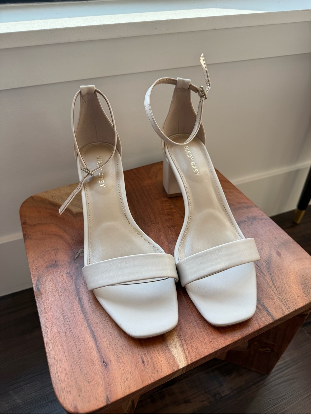 Birdy Grey Women’s Cream Ankle-Strap Block Heel Sandals (size 10)